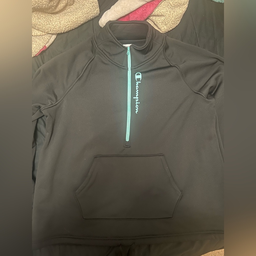 Champion Black Sweatshirt with Teal Details